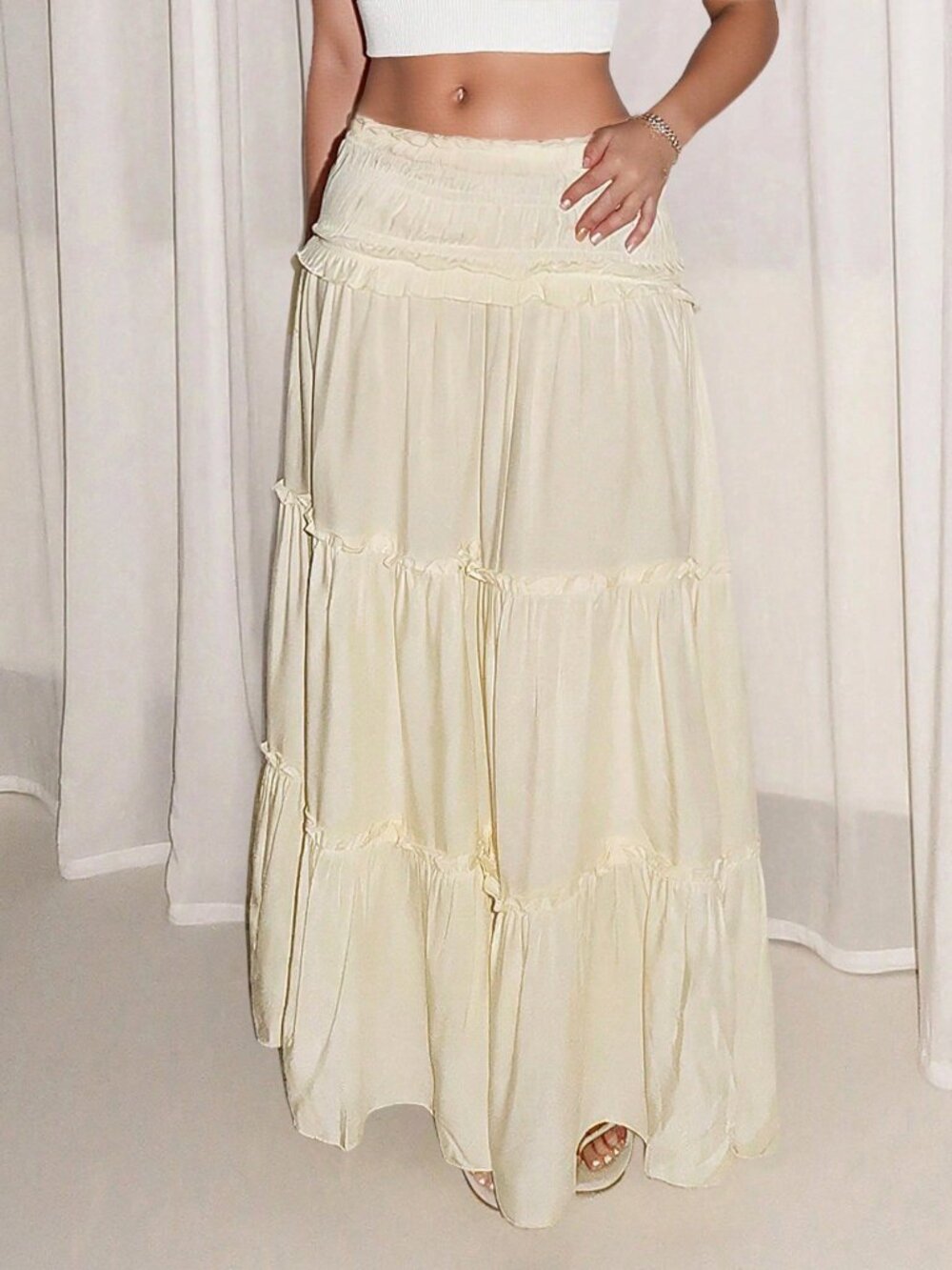 Yellow Casual Women's Boho Beach Vacation Long Skirt - Picture 5 of 8